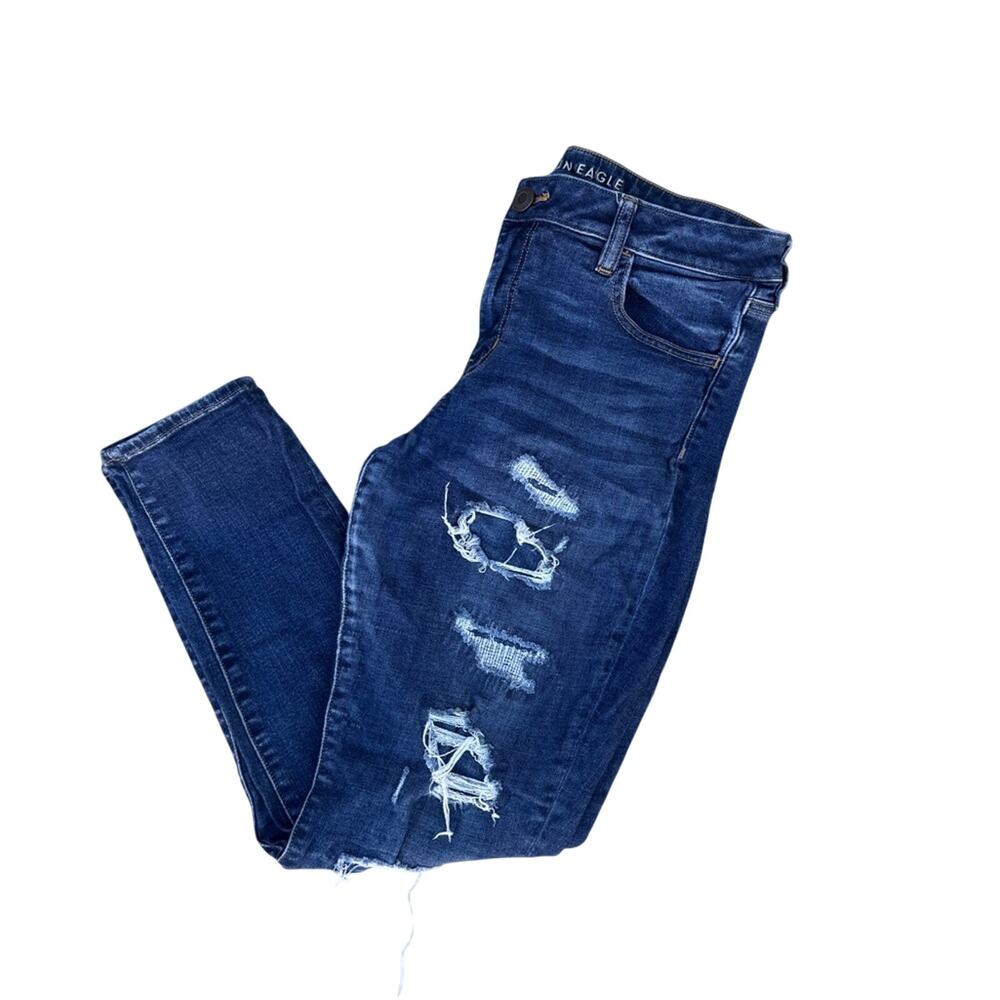 American Eagle Outfitters Women's Dark Blue Distressed Skinny Jeans Size 14